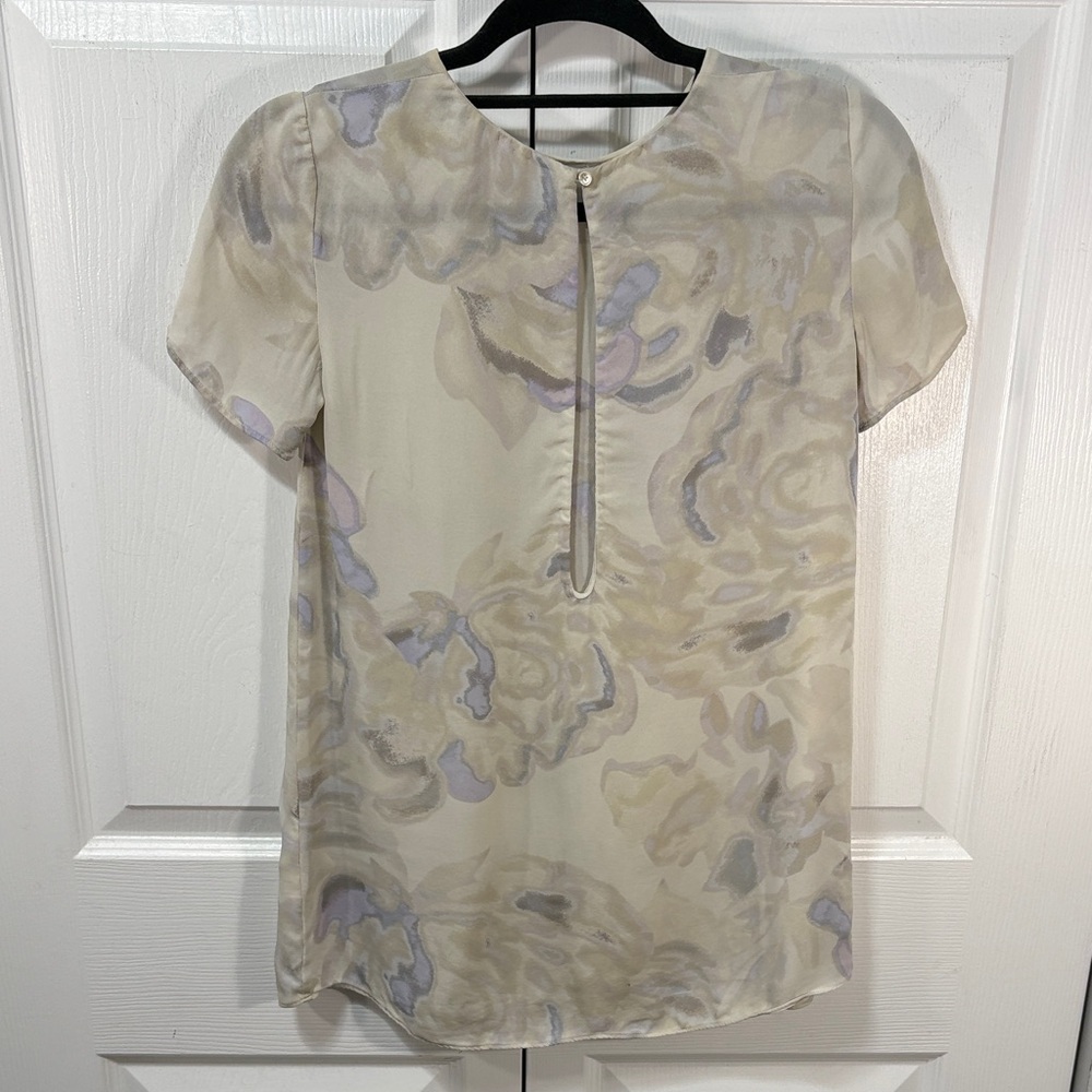 Aritzia Wilfred 100% silk Floral Short-Sleeve Blouse | Sheer Minimalist Top - Picture 4 of 8